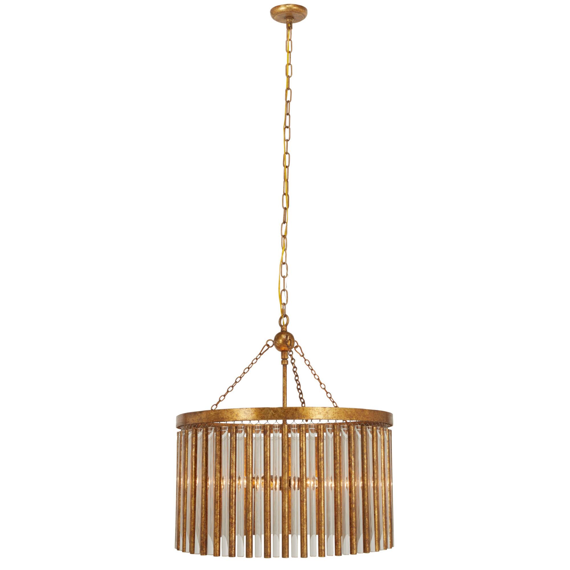 Gold Iron Glam Drum Chandelier, 25" x 22" x 22"